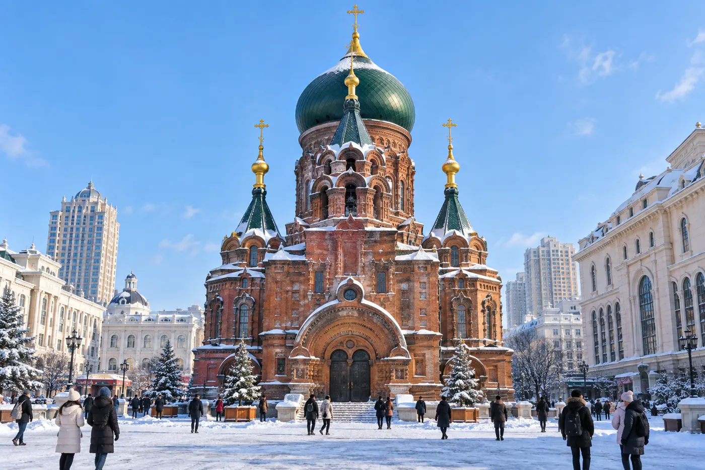 Собор Святой Софии на зимней площади Харбина